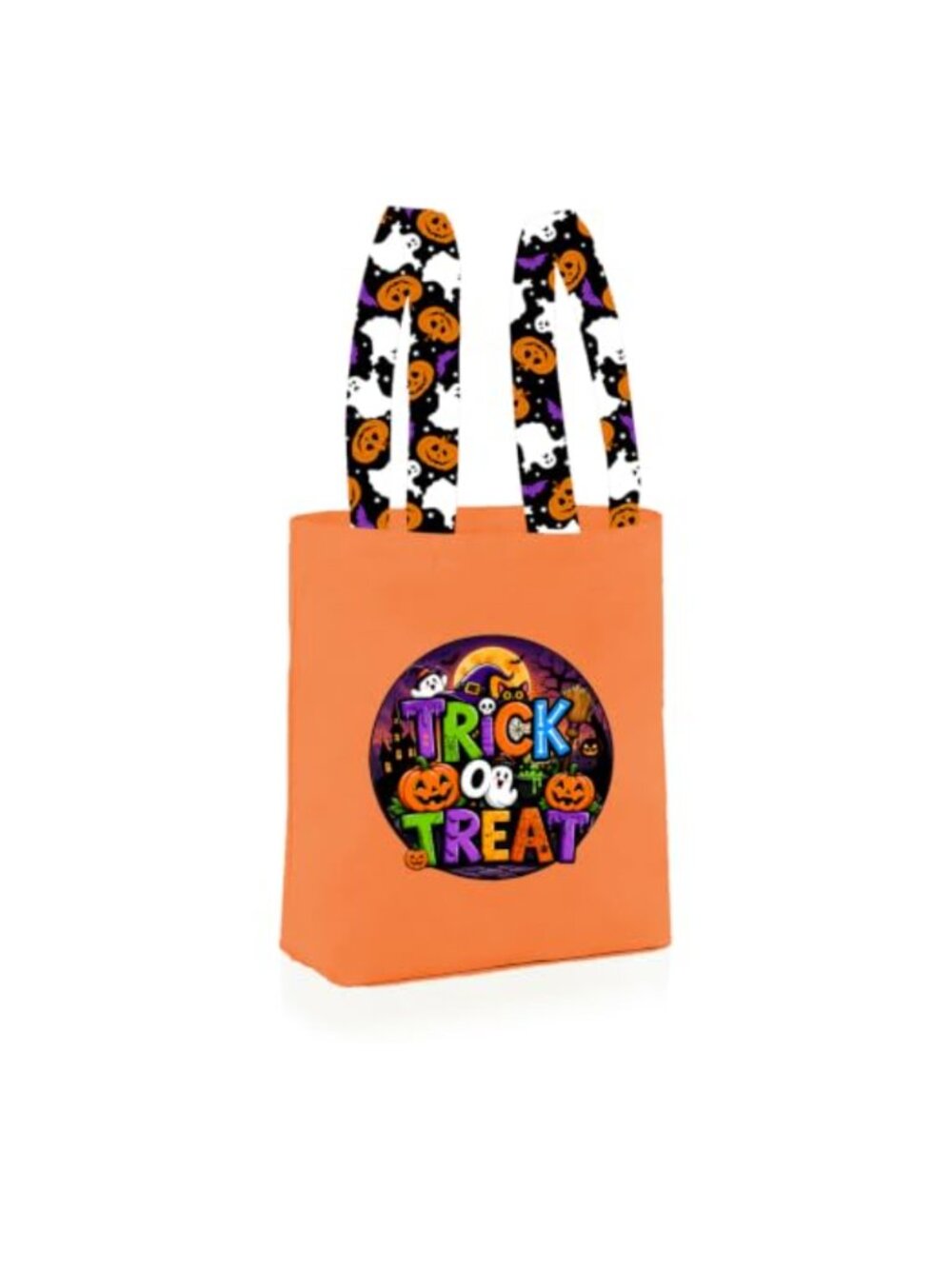 Natural Canvas Halloween Tote Bag 12.2x11 Reusable Candy Bucket